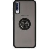 Techno Guru Samsung Galaxy A70 Kılıf Arkası Buz Tasarımlı ve Yüzüklü Kenarları Renkli Şık Montreal Yüzüklü Silikon Kapak - Siyah