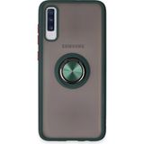 Techno Guru Samsung Galaxy A70 Kılıf Arkası Buz Tasarımlı ve Yüzüklü Kenarları Renkli Şık Montreal Yüzüklü Silikon Kapak - Yeşil