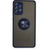 Techno Guru Samsung Galaxy A72 Kılıf Arkası Buz Tasarımlı ve Yüzüklü Kenarları Renkli Şık Montreal Yüzüklü Silikon Kapak - Lacivert