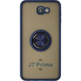 Techno Guru Samsung Galaxy J7 Prime Kılıf Arkası Buz Tasarımlı ve Yüzüklü Kenarları Renkli Şık Montreal Yüzüklü Silikon Kapak - Lacivert