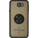 Techno Guru Samsung Galaxy J7 Prime Kılıf Arkası Buz Tasarımlı ve Yüzüklü Kenarları Renkli Şık Montreal Yüzüklü Silikon Kapak - Siyah