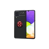Techno Guru Samsung Galaxy M22 Ultra Koruma Sağlayan Stant Özellikli Yüzüklü Ravel Silikon Kılıf - Siyah - Kırmızı