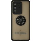 Techno Guru Samsung Galaxy S20 Ultra Kılıf Arkası Buz Tasarımlı ve Yüzüklü Kenarları Renkli Şık Montreal Yüzüklü Silikon Kapak - Siyah