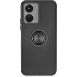 Techno Guru Vivo Y16 Kılıf Arkası Buz Tasarımlı ve Yüzüklü Kenarları Renkli Şık Montreal Yüzüklü Silikon Kapak - Siyah