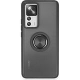 Techno Guru Xiaomi Mi 12T Pro Kılıf Arkası Buz Tasarımlı ve Yüzüklü Kenarları Renkli Şık Montreal Yüzüklü Silikon Kapak - Siyah
