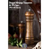 Technojet 2 Adet Doğal Ahşap Karabiber Tuz Kahve Baharat Öğütücü Ahşap Değirmen Tuzluk Biberlik 2li Set 14CM+22CM