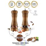 Technojet 2 Adet Doğal Ahşap Karabiber Tuz Kahve Baharat Öğütücü Ahşap Değirmen Tuzluk Biberlik 2li Set 16CM Akrilik - 100 ml