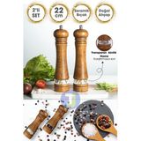 Technojet 2 Adet Doğal Ahşap Karabiber Tuz Kahve Baharat Öğütücü Ahşap Değirmen Tuzluk Biberlik 2li Set 22CM Akrilik - 100 ml