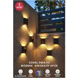 Technojet 2 Adet Modern Solar Güneş Enerjili 4 Ledli Bahçe Aydınlatması Aplik Sarı Işık Led Lamba