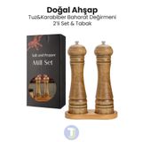 Technojet 2 li Set 22 cm Tabaklı Doğal Ahşap Karabiber Tuz Kahve Baharat Öğütücü Değirmen Tuz Biberlik