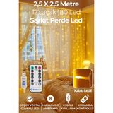 Technojet 2,5 x 2,5 M Kumandalı Perde LED 8 Modlu Kalın Kablolu 12 Saçak 180 LED Dekoratif Aydinlatma Parti organizasyon - 3000K - Günışığ