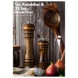 Technojet 2li Set (14+22cm) Doğal Ahşap Karabiber Tuz Kahve Baharat Öğütücü Değirmen Tuzluk Biberlik