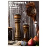 Technojet 2li Set (14+22cm) Doğal Ahşap Karabiber Tuz Kahve Baharat Öğütücü Değirmen Tuzluk Biberlik