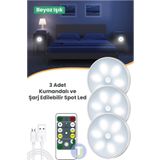 Technojet 3 Adet Akıllı Hareket Sensörlü Uzaktan Kumandalı Usb Şarjlı Kablosuz Spot Led Gece Lambası Beyaz