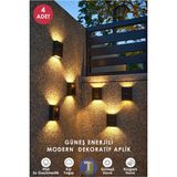 Technojet 4 Adet Modern Solar Güneş Enerjili 4 Ledli Bahçe Aydınlatması Aplik Sarı Işık LED Lamba - Siyah