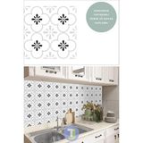 Technojet Kendinden Yapışkanlı Karo Pvc Mutfak Banyo Tezgah Kaplama Sticker 6ADET 20CM×20CM - Beyaz - Siyah