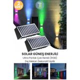 Technojet Solar Güneş Enerjili 6 Ledli Bahçe Aydınlatması Aplik Parlak Rgb Işık LED Lamba (2 Adet) - Siyah