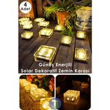 Technojet Solar Güneş Enerjili Zemin Dekoratif Bahçe Aydınlatma Kristal LED Sarı Işık 4 Adet