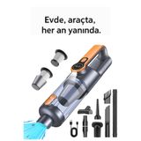 TECHNOMEN 26000 Pa Araç içi Süpürge 4'ü 1 Arada Kablosuz El Süpürgesi Ekranlı Type-C Şarjlı HEPA Filtreli