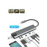 TECHNOMEN USB Çoklayıcı 8in1 Hub Type-C 4K Hdmı SD TF Kart Okuyucu Usb 3.0 Okuyucu Adaptör