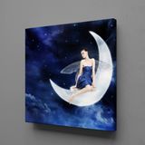 Technopa Ay ve Kadın Resimleri 100x100 cm Kare Kanvas Tablo