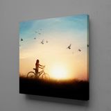 Technopa Bisiklet Süren Kız 100x100 cm Kanvas Tablo