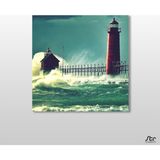 Technopa Dalga ve Deniz Feneri 160x160 cm Kanvas Tablo