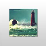 Technopa Dalga ve Deniz Feneri 70x70 cm Kanvas Tablo