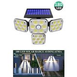 TechnoSmart 180Ledli Solar 4 Başlıklı Bahçe Aydınlatma Duvar Lambası Güneş Enerjili Hareket Sensörlü