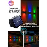TechnoSmart 1Adet Güneş Enerjili Çift Taraflı 4 Ledli Aplik RGB Işık Duvar Lambası Bahçe Aydınlatma