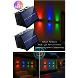 TechnoSmart 2Adet Güneş Enerjili Çift Taraflı 4 Ledli Aplik RGB Işık Duvar Lambası Bahçe Aydınlatma