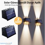 Technosmart 2adet Güneş Enerjili Çift Taraflı 4 Ledli Aplik Sarı Işık Duvar Lambası Bahçe Aydınlatma