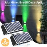 Technosmart 2adet Güneş Enerjili Çift Taraflı 6 Ledli Aplik Rgb Işık Duvar Lambası Bahçe Aydınlatma