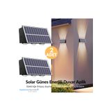 Technosmart 2adet Güneş Enerjili Çift Taraflı 6 Ledli Aplik Sarı Işık Duvar Lambası Bahçe Aydınlatma