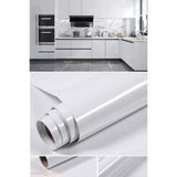 Technosmart 60X100CM Simli Kendinden Yapışkanlı Parlak Duvar Kağıdı Mutfak Banyo Dolap Kaplama - 60 x 100 cm - Beyaz