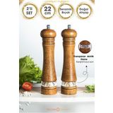TechnoSmart Premium 2 Adet 22cm Doğal Ahşap Değirmen & Akrilik Şeffaf Baharat Öğütücü Karabiber Tuz