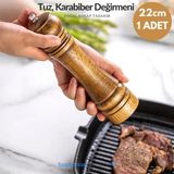 Technosmart Premium Kalite 1 Adet 22CM Doğal Ahşap Değirmen Baharat Öğütücü Karabiber Tuz Kahve
