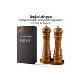 TechnoSmart Premium Kalite 2li 22cm Tabaklı Doğal Ahşap Değirmen Baharat Öğütücü Karabiber Tuz Kahve