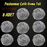 Technow %100 Paslanmaz Çelik Sürtme Bulaşık Ovma Teli 8 Adet - Siyah