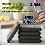 Technow Paslanmaz Çelik Sihirli Inox Yağ ve Kir Çözücü Tel Bulaşık Süngeri 2 Adet - 8.5cm /13cm