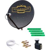 Technozi 85CM Delikli Çanak Full Hd Yeni Nesil Rüzgar, Kar Etkilenmeyen Kırsal Kalın Çanak Anten Seti 8li Lnb - Siyah