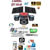 Technozi Aov Dört Lensli Güneş Enerjili Güvenlik Kamerası 4K 8mp Sim Kartlı 24 Saat Kayıt Çift Güneş Panelli - Siyah - Beyaz