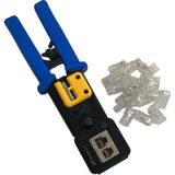 Technozi RJ45 RJ11 RJ12 Cat5 Cat6 Yeni Nesil Konnektör Kolay Sıkma Pensesi + 10 Delikli Jack - Siyah - Mavi