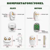 Techtic 1Buton 1Alıcı Kablosuz Kapı Zili Baykuş Şekilli Işıklı Uzun Mesafeli(300 Metre) Ev Ofis Depo(Beyaz)