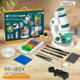 Techtic Dijital Mikroskop Seti 60-180X Büyütme El Mini Eğitici Çocuk Mikroskobu 21 Parça Eğitici Set