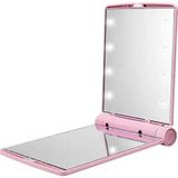 Techtic Katlanır Mini Işıklı Makyaj Aynası Cep Çanta Aynası 8 LED Pilli Pembe