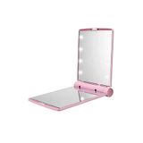 TechTic Katlanır Mini Işıklı Makyaj Aynası Cep Çanta Aynası 8 LED Pilli(23A 12V Pil Dahildir) Pembe