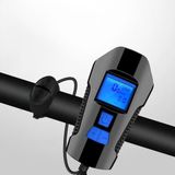 Techtic LCD Hız Göstergeli Su Geçirmez 1500MAH Kornalı Bisiklet Feneri Scooter Ön Far Lamba Işık - Mavi - Siyah