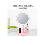 Techtic Makyaj Aynası Dokunmatik Led Işıklı Yuvarlak Masa Üstü Beyaz