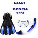 Techtic Paletli Şnorkel Seti Tüplü Dalış Ekipmanları Yüzgeç Dalış Gözlüğü Seti 37-41(S-M)42-47(L-Xl) - S - M - Mavi